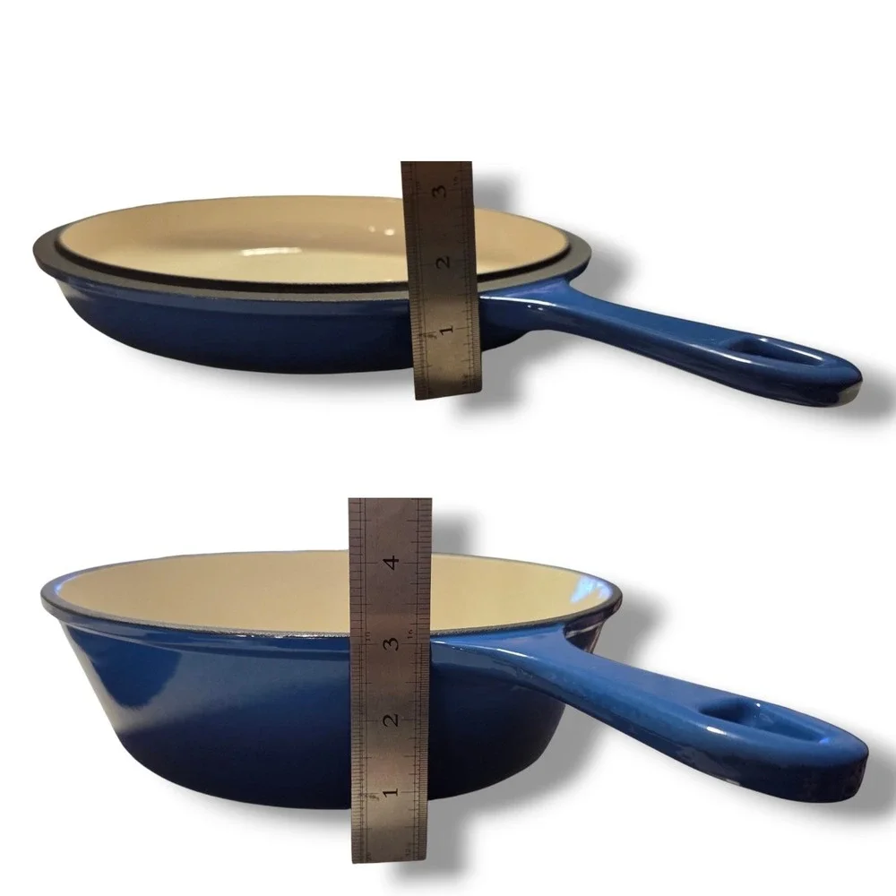 Blue Enameled Cast Iron Skillet Set 2 Piece Deep Pan and‎ Shallow Lid Skillet